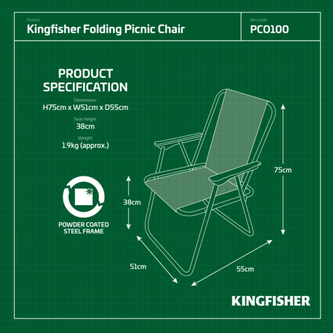 Kingfisher Folding Lightweight Picnic Camping Chair 2 Kingfisher Folding Lightweight Picnic Camping Chair - Image 2
